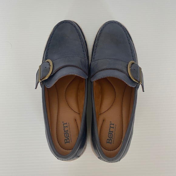 Born Contessa Navy Leather Buckle Platform Loafers Women Size 9 - Picture 8 of 11